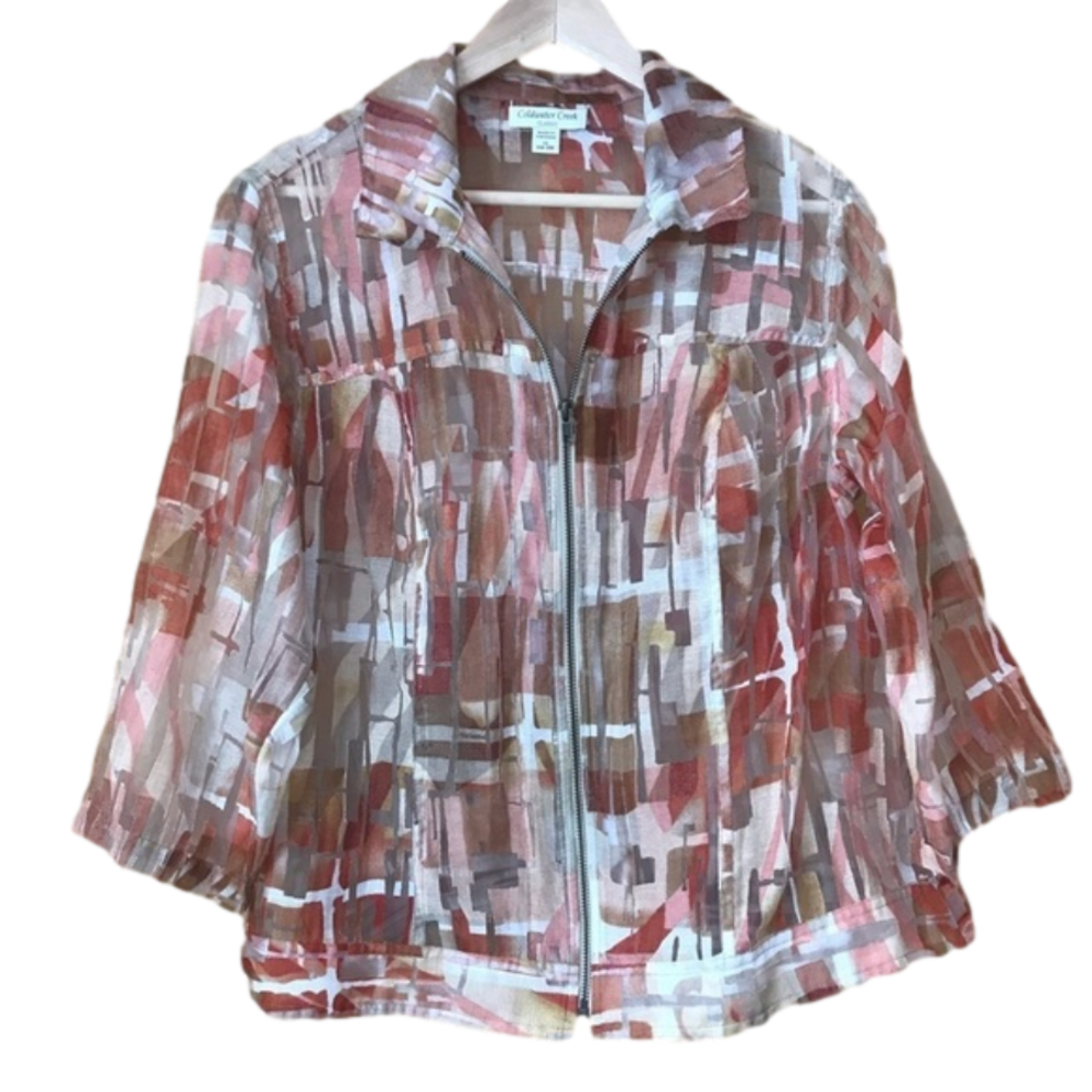 𝅺Coldwater Creek Classic Semi-Sheer Stained Glass Print Blazer Size 1X